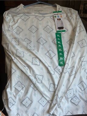 Hang Ten White and Light Blue Geometric Long Sleeve Top - XL